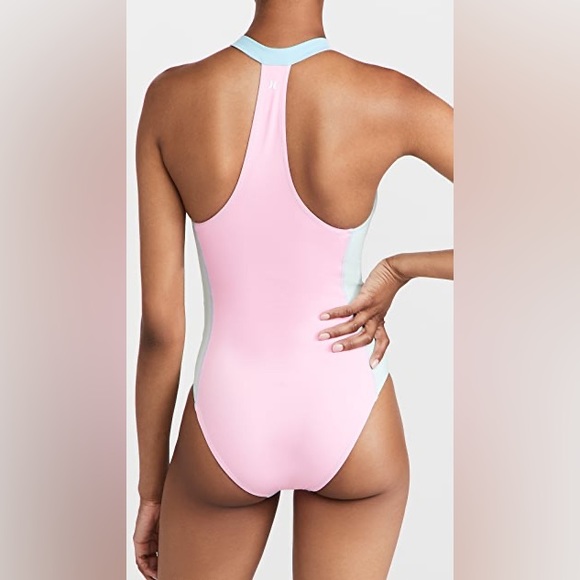 LoveShackFancy x Hurley Max Colorblock Halter Zip High Cut One Piece Swimsuit - Picture 3 of 16